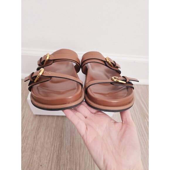 Zara Buckle Slip On Slide Sandals Brown Boho Faux Leather Shoes Womens 41 10 - Picture 11 of 13